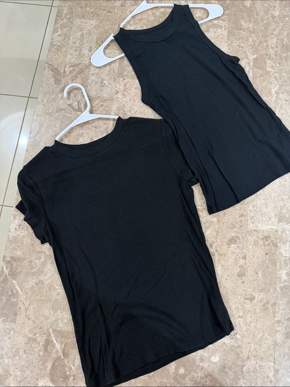a new day Black Ribbed Tank & Tee Set